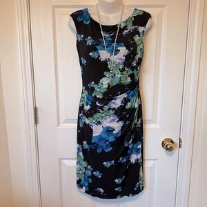 Lauren Ralph Lauren Sleeveless Knee Length Floral Dress w/ side ruching Size 8